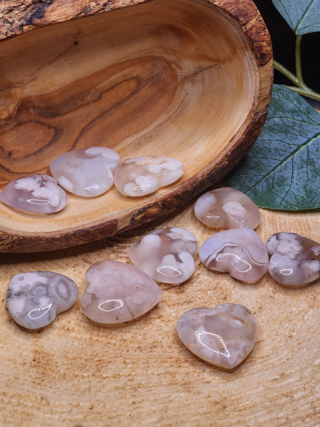 Mini Flower Agate Heart Carvings