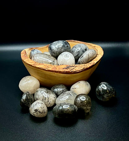 Black Tourmalinated Quartz Tumble